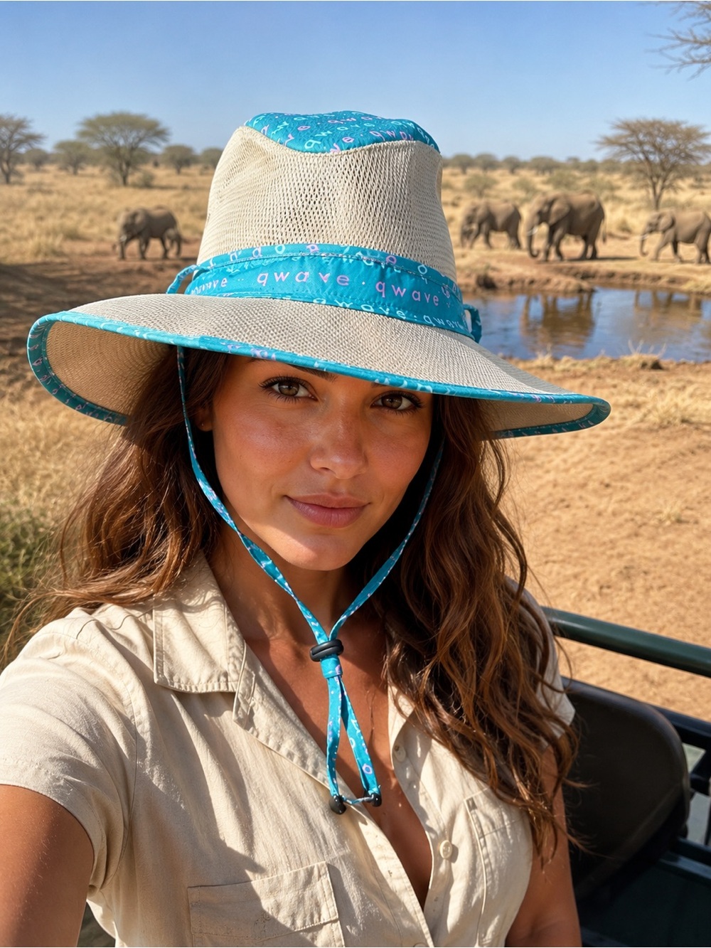 Turquoise Trim Wide-Brim Sun Hat for Women